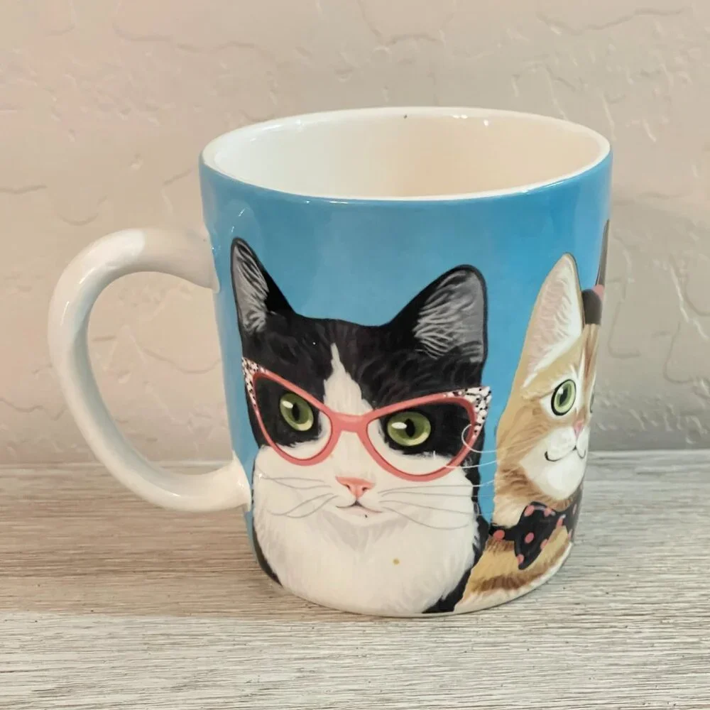 Pier 1 Cat Cup Mug Party Celebration Ironstone Ceramic Birthday Hats